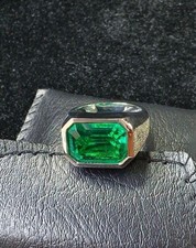 Lab grown emerald, emerald gemstone ring, 925 sterling silver ring, mens fashion