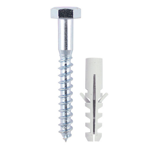 Timco Coach Screw & Nylon Plugs Zinc 6.0x60 Pack of 2 Woodscrew Masonry Fixings