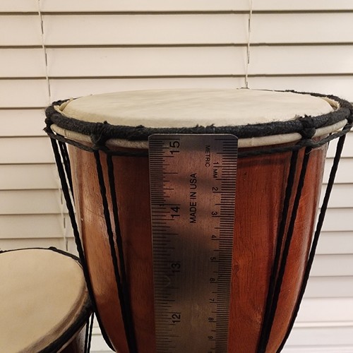 Wood Djembe Hand Crafted Drums Dot Painted 8" Wide Pair Of Wood Drums - Picture 8 of 15