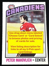 Hockey 1975 WHA & NHL O-Pee-Chee OPC & 1976 OPC (1-75) Cards -U PICK -VG to MINT