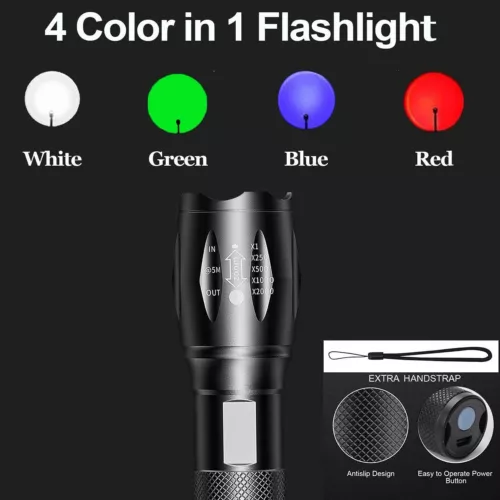 Taktisch 4 in 1 Zoom RGBW Rot Grün Blau Weiß Taschenlampe Licht LED Jagd Lampe - Bild 8 von 12