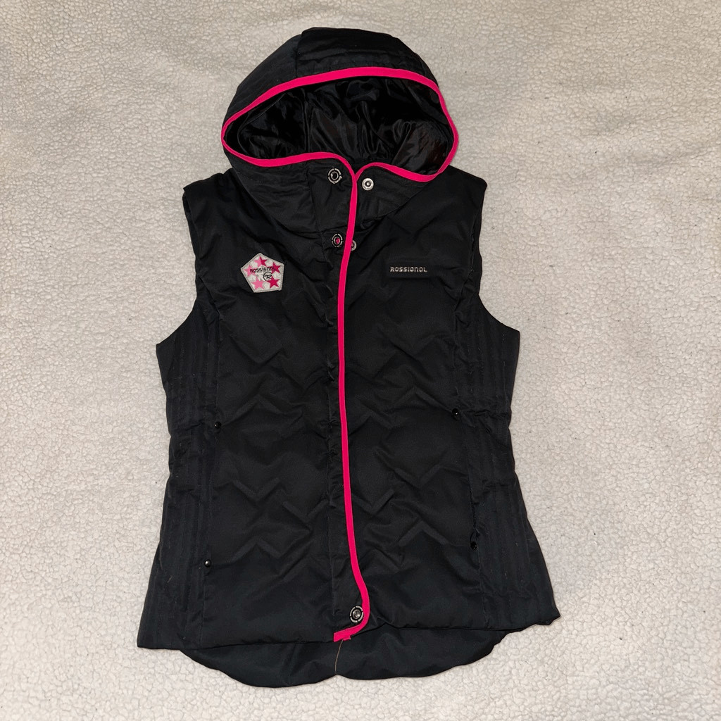 Rossignol Women’s Black Pink Down Filled Quilted Vest Size Medium EUC