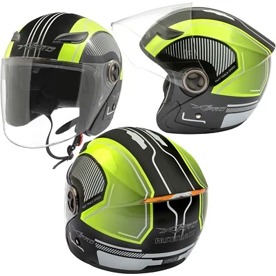 Casque Scooter Jet City Moto Transparent Visière Certificat ECE 22 Fluo - Photo 1/4