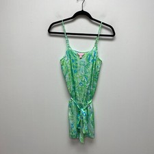 Lilly Pulitzer Womens Green Printed Belted Strappy Sleeve Deanna Tank Romper XS