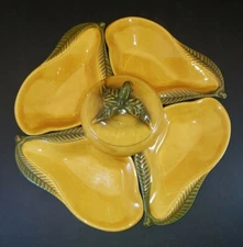 Pear Chip And Dip Lazy Susan Set USA California Pottery 252 6pc Gold/Green