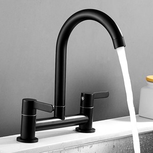 Modern Dual Lever Kitchen Sink Tap 2 Hole Mixer Taps Brass Chrome