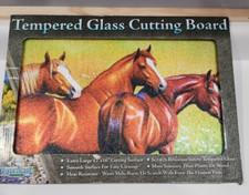 Grande planche à découper en verre trempé Rivers Edge Products chevaux de pâturage 12" x 16"