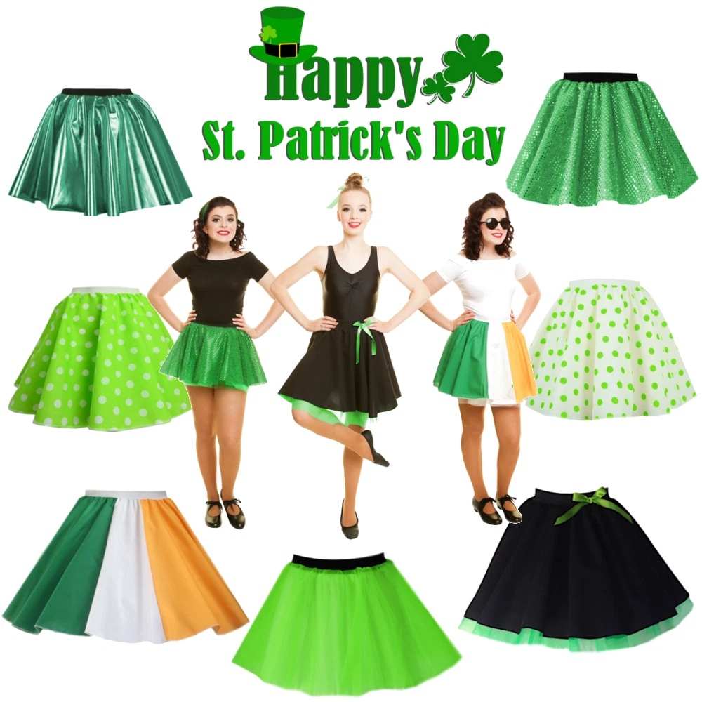 ST PATRICKS DAY Skirts IRELAND Shamrock GREEN Irish Dance SKIRT