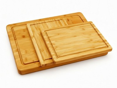 Pro Board-Set: 3 massive Schneidebretter aus Bambusholz, 29 x 28 x 3 cm, 3.1 Kg