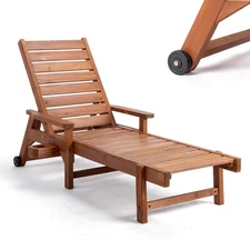 VINGLI Outdoor Chaise Lounge Chair, Wooden Patio Lounger Chair with Adjustable B