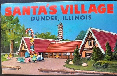 60's Vintage Santa's Village Christmas Photos Amusement Park Postcard Foldout