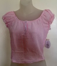 Jolie & Joy Pink & White Striped Crop Shirt Top New with Tag - Size M