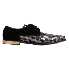 DOLCE & GABBANA Shoes Black Velvet Multicolor Sequin Derby Men EU44/US11 1350usd