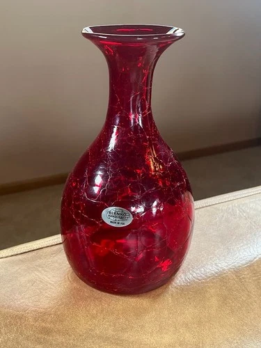 Blenko Glass Red Crackle Vase 2022 Signed John Blenko