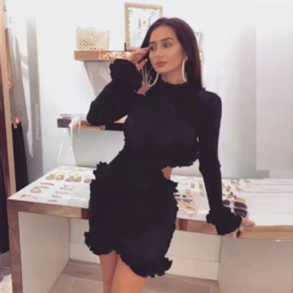 Vestido Zimmermann Moncur Talla 2/AU 12/US 8 - Negro Micropliegue Volantes Fiesta Recorte Foto 2 de 4