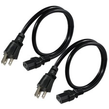 2PACK PC Power Supply Cable - 2FT Black 3 Prong TV to Computer Monitor Power ...