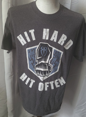 WWE Roman Reigns Hit Hard Hit Often Men's T Shirt Gray Size L