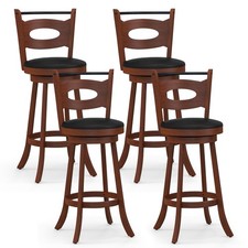 Set of 4 Bar Stools 360° Swivel Dining Chairs Solid Rubber Wood Leather Padded