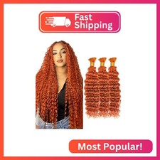 Orange Ginger Boho Human Hair Deep Wave Bulk 24 24 24 Inch Ginger Human Braiding
