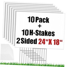 Pack Blank Yard Signs with Stakes 24 X 18inch, 18 x 24" Large Size White 10