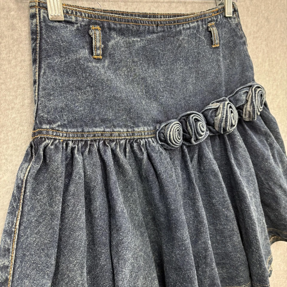 Falda Jordache Vintage Niñas 7/8 Azul Denim Volantes Roseta Floral Volantes Años 90 Y2K Foto 4 de 4