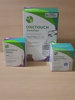 100ct OneTouch Verio Glucose Test Strips Lot 1-Meter 1-Lancets, Exp 04/30/2027+