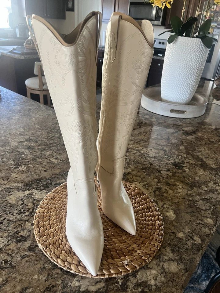 Antonio Melani Women’s Ivory Leather Western Knee-High Boots, Size 9 - Image 2 of 4