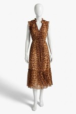 Zimmermann Women's Brown Flutter Leopard Print Chiffon Midi Dress Size 2