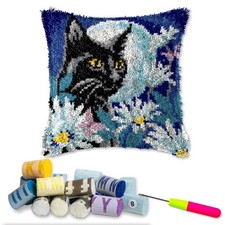 Latch Hook Kits for DIY Throw Pillow Cover,Black Cat Needlework Cushion Cover...