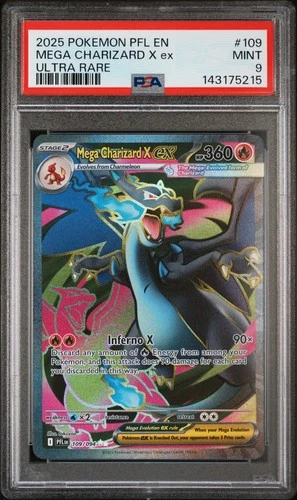 2025 POKEMON PFL EN-PHANTASMAL FLAMES ULTRA RARE #109 MEGA CHARIZARD X EX PSA 9