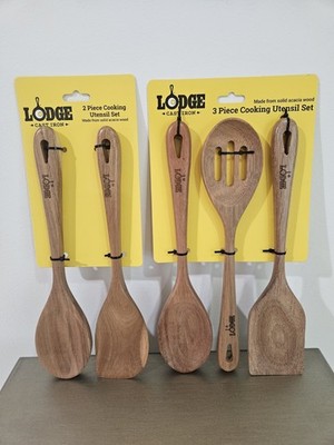 Lodge 5-Piece Acacia Wood 2 Cooking Spoons, 1 Slotted Spoon & 2 Spatulas 