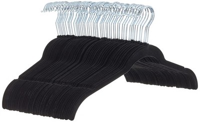 Amazon Basics Space-Saving Slim Velvet Non-Slip Clothes Pack of 50, Black 