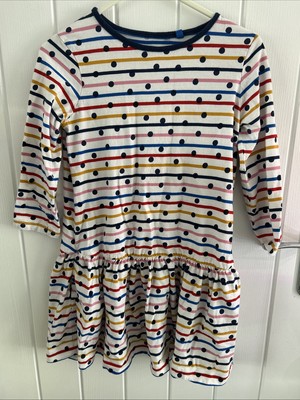 MINI BODEN Kleid 9-10 Jahre Langarm Baumwolle gepunktet gestreift Jerseykleid