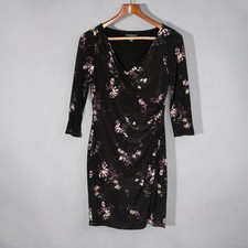 Ralph Lauren Black Floral Surplice Ruched Jersey Dress • 6 • 3/4 Sleeve • $109
