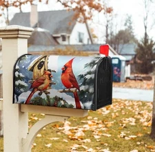 Winter Christmas Cardinals Red Bird Magnetic Mailbox Cover