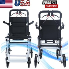 Lightweight Transport Wheelchair Folding Portable Wheelchair W/Telescopic Handle