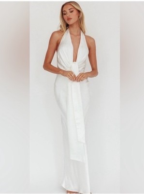 Show Me Your MuMu White Maxi Dress Halter Tie Backless Sleeveless Size L