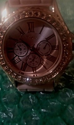 Women's Quartz Analog Dress Watch Pink Dial/Strap Rose Gold Tone Gem Bezel