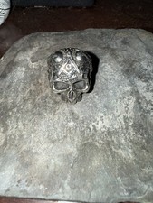 Mens Stainless Steel Gothic Masonic Skull Ring Size 8 1/2