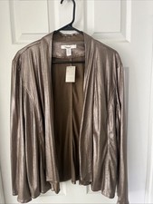 Chico  s Womens Large Sz 2 Gold Metallic Crackle Faux Leather Poly Blazer NWT