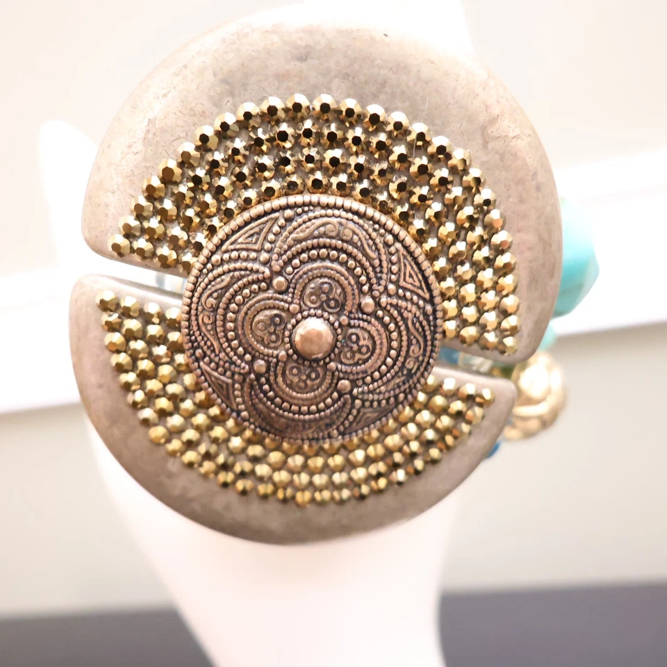 Tarina Tarantino bracelet Topkapi triple layer bead medallion Swarovski signed - Image 2 of 4