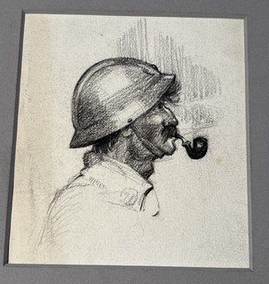 AIDEN LASSELL RIPLEY (1896 1969) Original Drawing Soldier Man Pipe Estate Stamp