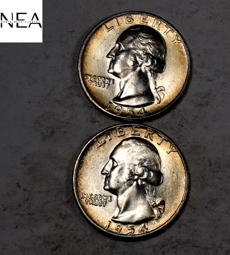 (2) 1954 Washington Quarter Set/Lot ~ Gem BU Rainbow Toned End Coins (ZQL89)