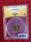 1931-S Lincoln Wheat Small Cent ANACS MS 63 RB San Francisco ref#240
