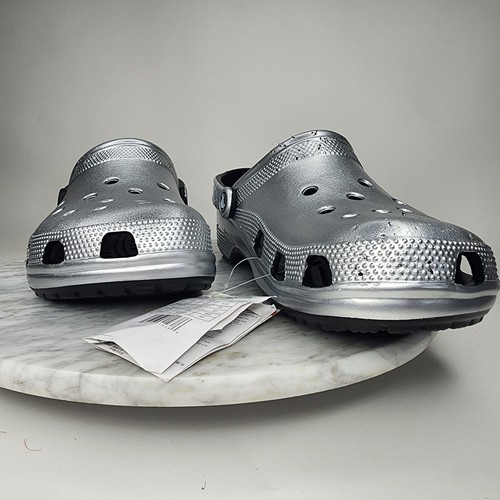 Crocs Metallic Silver Comfort Waterproof Black Clog Mens Size 12 205831-OP1 - Picture 9 of 11