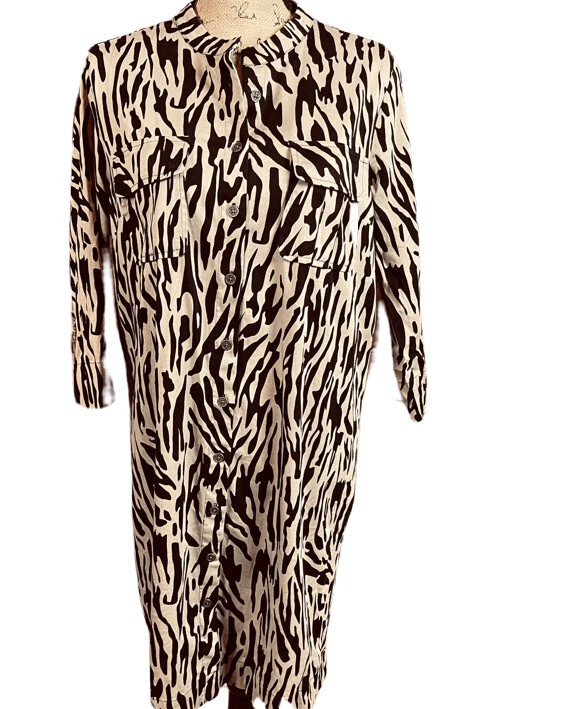 DANA BUCHMAN WOMENS ANINNAL PRINT MULTI COLORS BROWN BUTTON DOWN DRESS TOP SZ 14 - Image 3 of 4