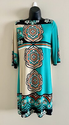 Forever Paisley Pattern Pullover Dress Stained Glass Style Design Sz Small