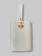 $1295 Edie Parker Women's White Oval Acrylic Kiss Lock Top Handle Bucket Bag