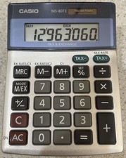 Vintage Casio Compact Desktop Calculator Tax Exchange 2 Way Power Solar MS-80TE