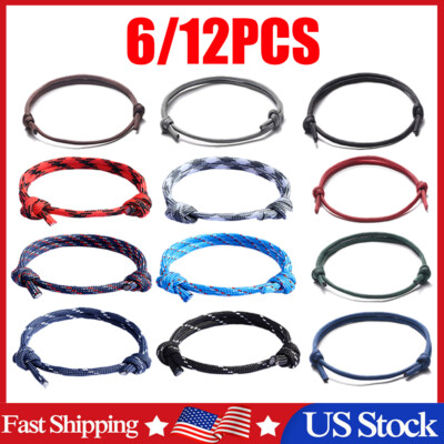 6/12 PCS Nautical Bracelet Adjustable Braided Rope Universal Men Women-